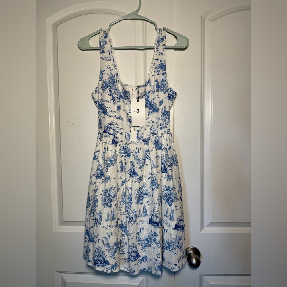 7 For All Mankind Blue and White Patterned Dress
